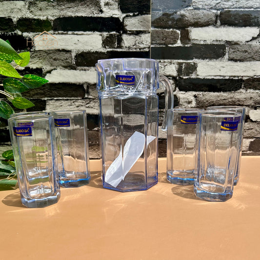 Delisoga® 7-Piece Clear Glass Water Set – 320ml Transparent Carafe with Long Drinking Glasses - LP-EH1003-1-51001-2/L7HB - Heaven of homes - Sale Pakistan