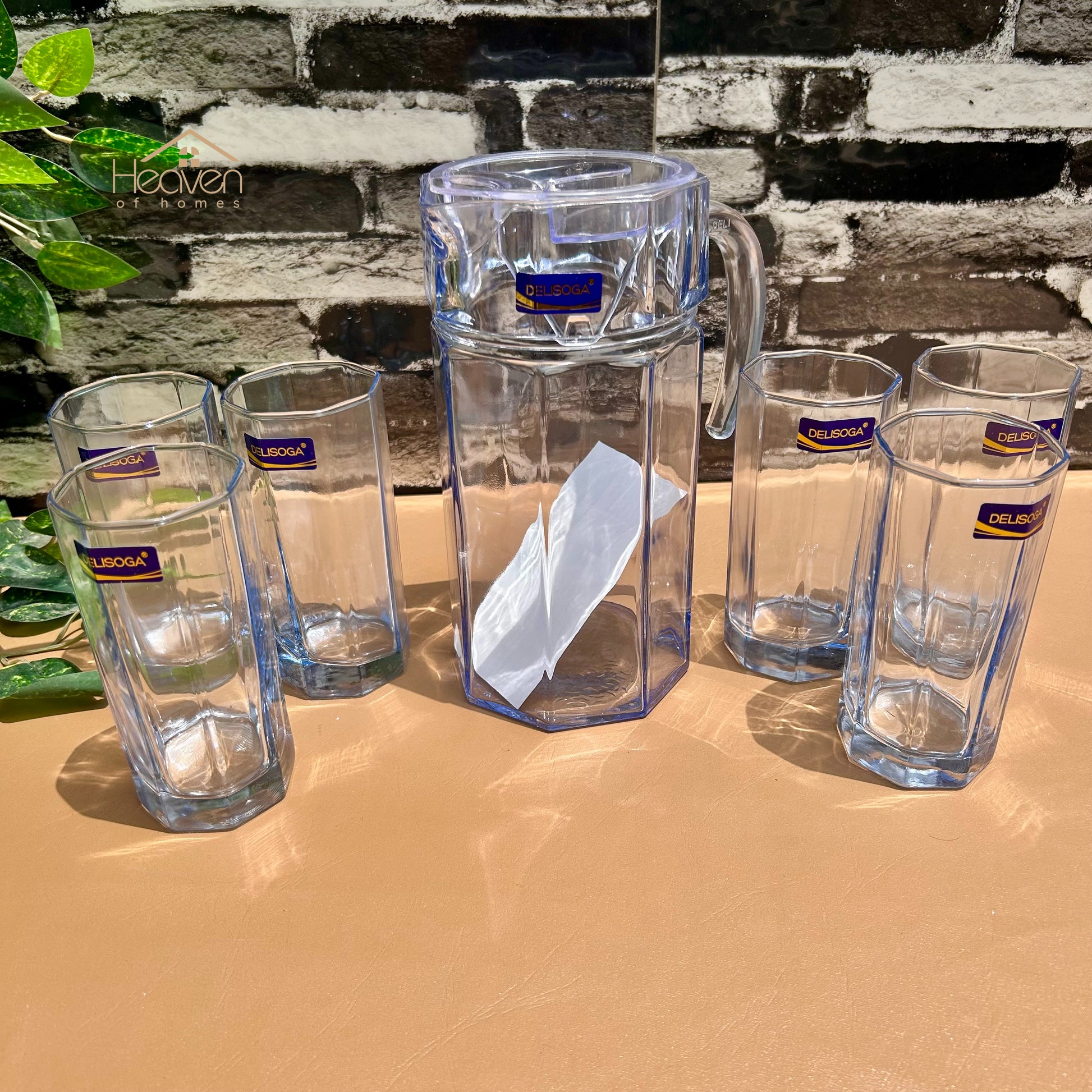 Delisoga® 7-Piece Clear Glass Water Set – 320ml Transparent Carafe with Long Drinking Glasses - LP-EH1003-1-51001-2/L7HB - Heaven of homes - Sale Pakistan