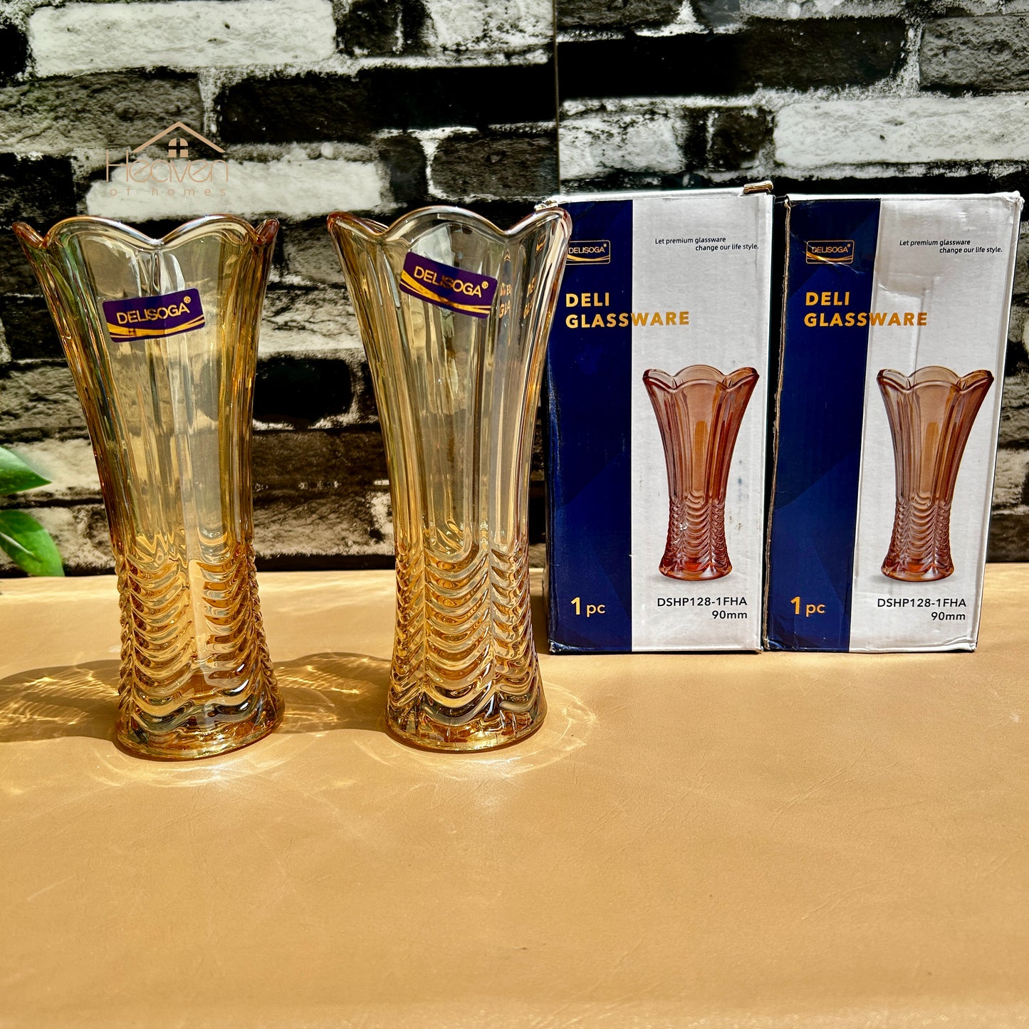 Delisoga® Set of 2 Golden Glass Vases – Elegant Home Decor for Flowers & Arrangements