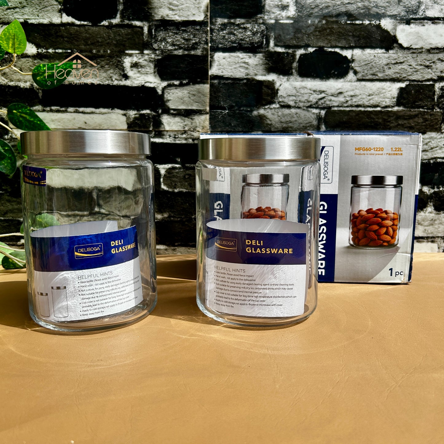 Delisoga® 2-Piece 1.22L Plain Glass Jar Set with Steel Lids – Airtight Storage Containers for Kitchen & Home
