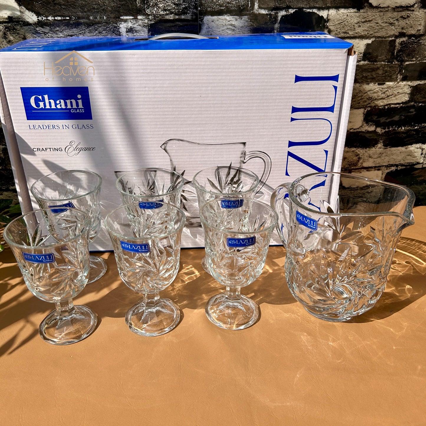 Lazuli® 7-Piece Glass Water Set – 1 Jug & 6 Glasses for Water, Juice & Beverages