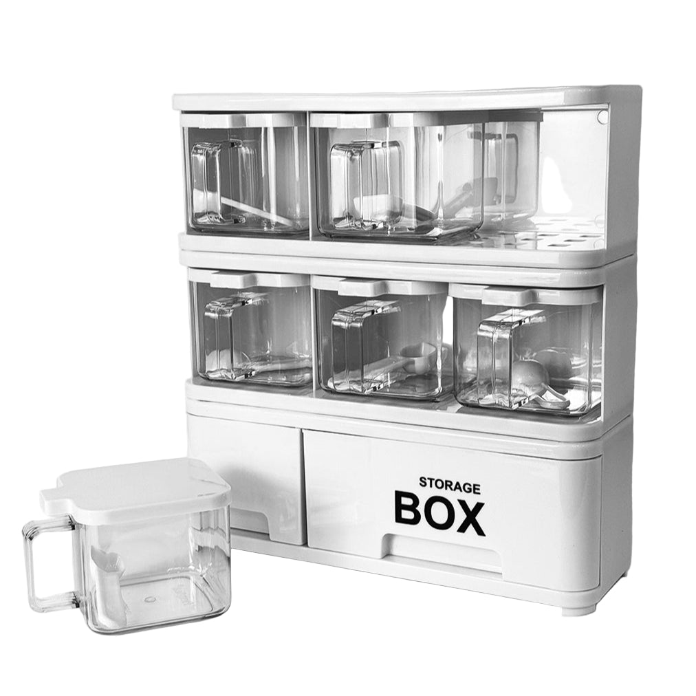 6-in-1 Spice Rack Organizer with Storage Boxes – Compact Countertop Seasoning Holder for Kitchen