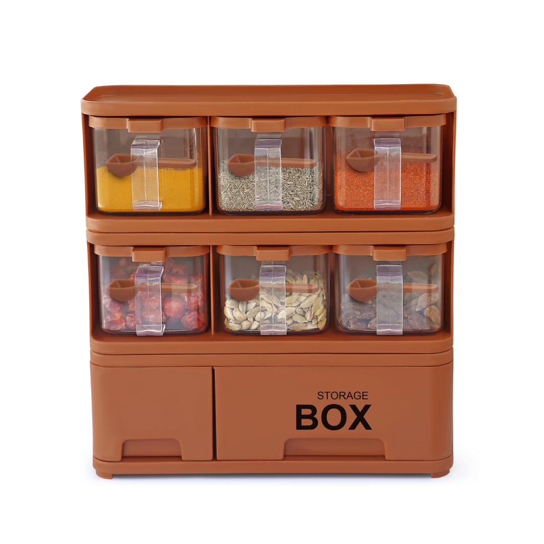 6-in-1 Spice Rack Organizer with Storage Boxes – Compact Countertop Seasoning Holder for Kitchen