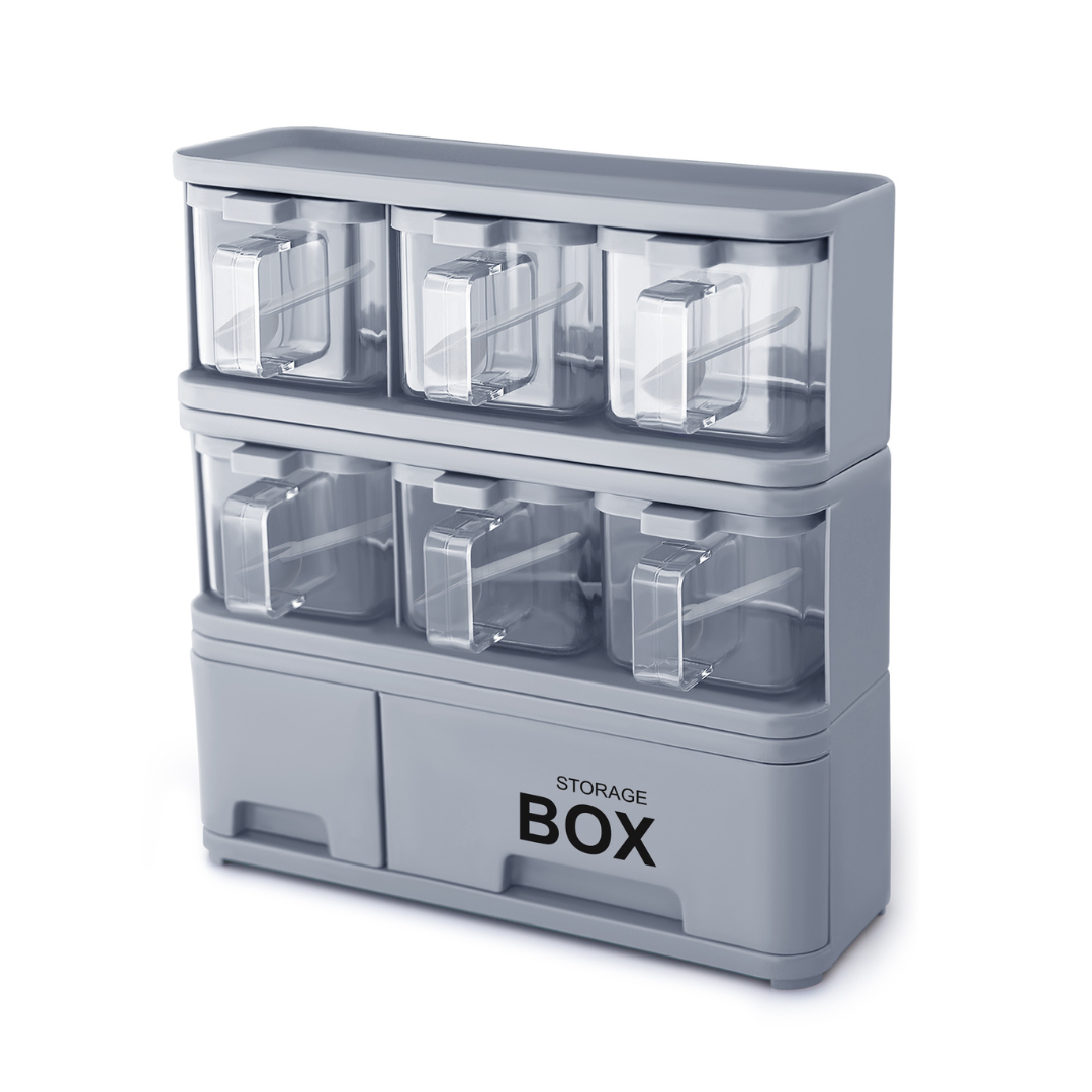 6-in-1 Spice Rack Organizer with Storage Boxes – Compact Countertop Seasoning Holder for Kitchen