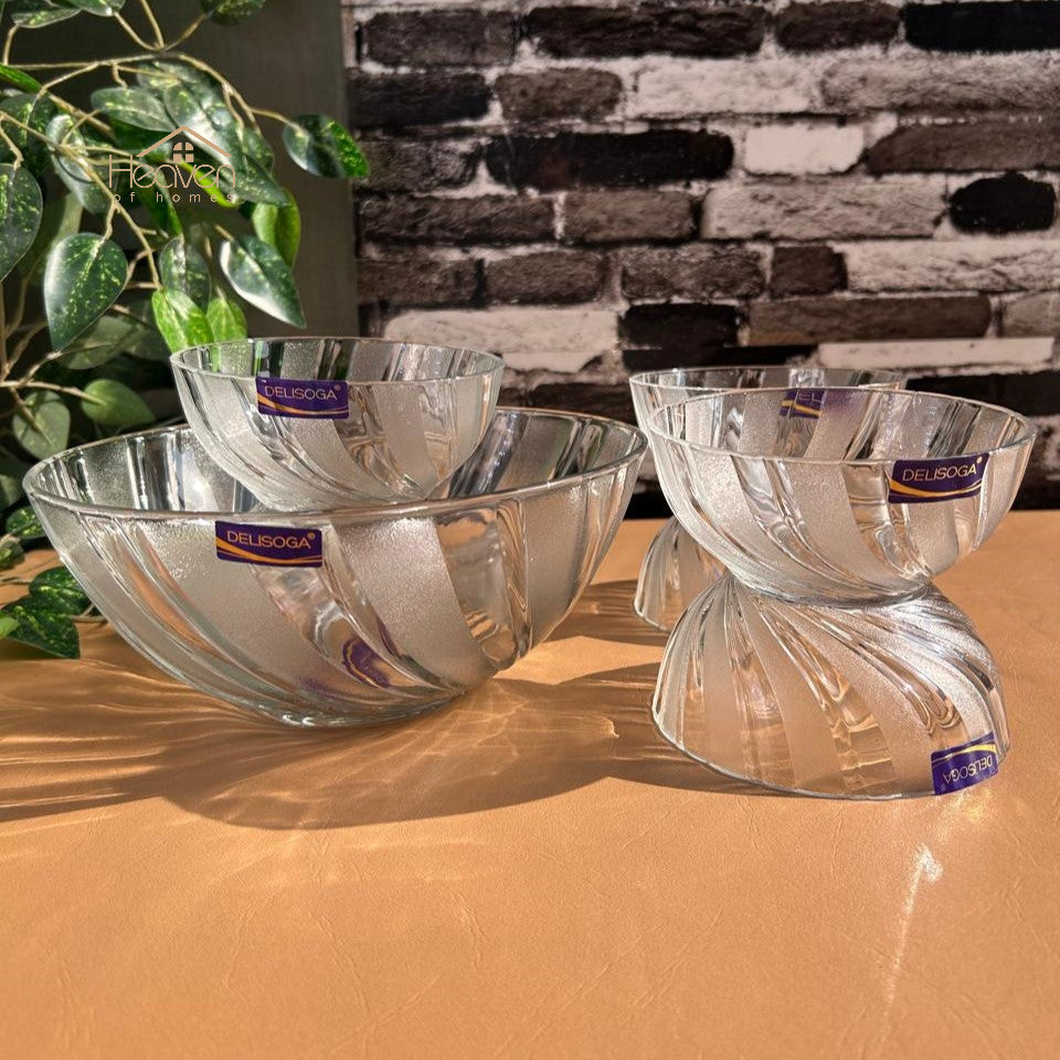 Delisoga® 7-Piece Frosted Ice Cream & Fruit Serving Set – Premium Glassware Collection - Heaven of homes - Sale Pakistan