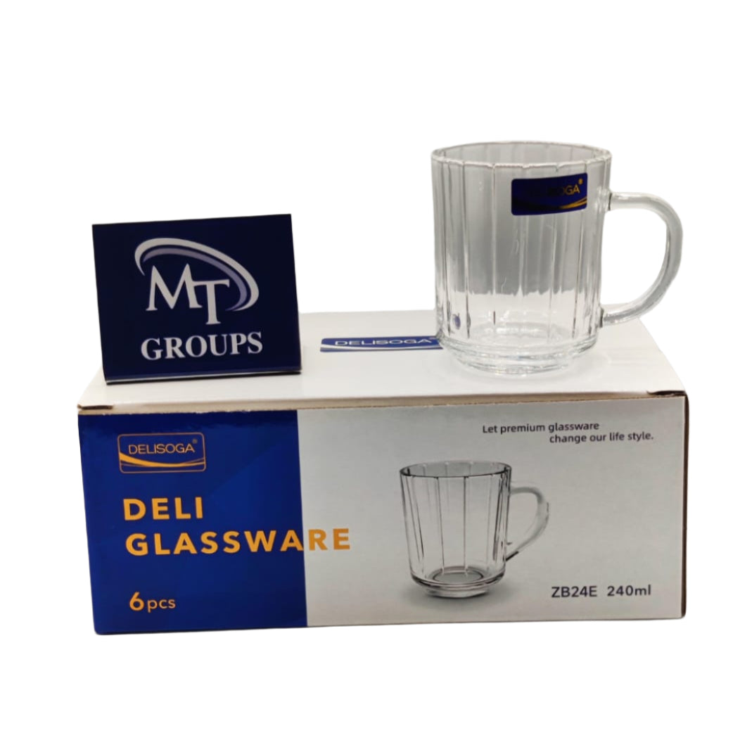Delisoga® Transparent Clear Glass Cofee & Tea Mugs 240 ML Set of 6 Tempered ZB24E - Heaven of homes - Sale Pakistan