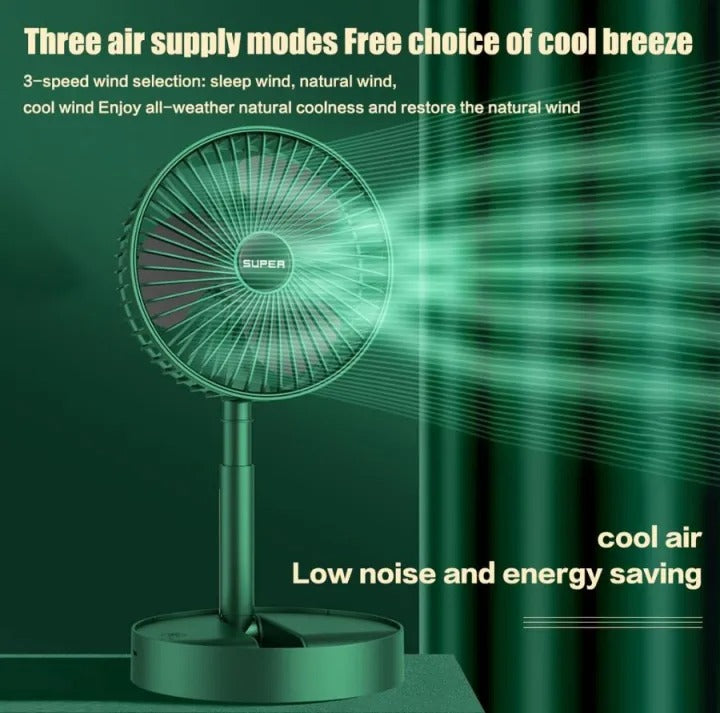Desk Rechargeable fan portable USB charging mini 3-Speed Retractable Foldable Silent Electric Fan With phone stand Fast cooling down Strong Wind Electric Fan Household Outdoor Travel Student - Heaven of homes