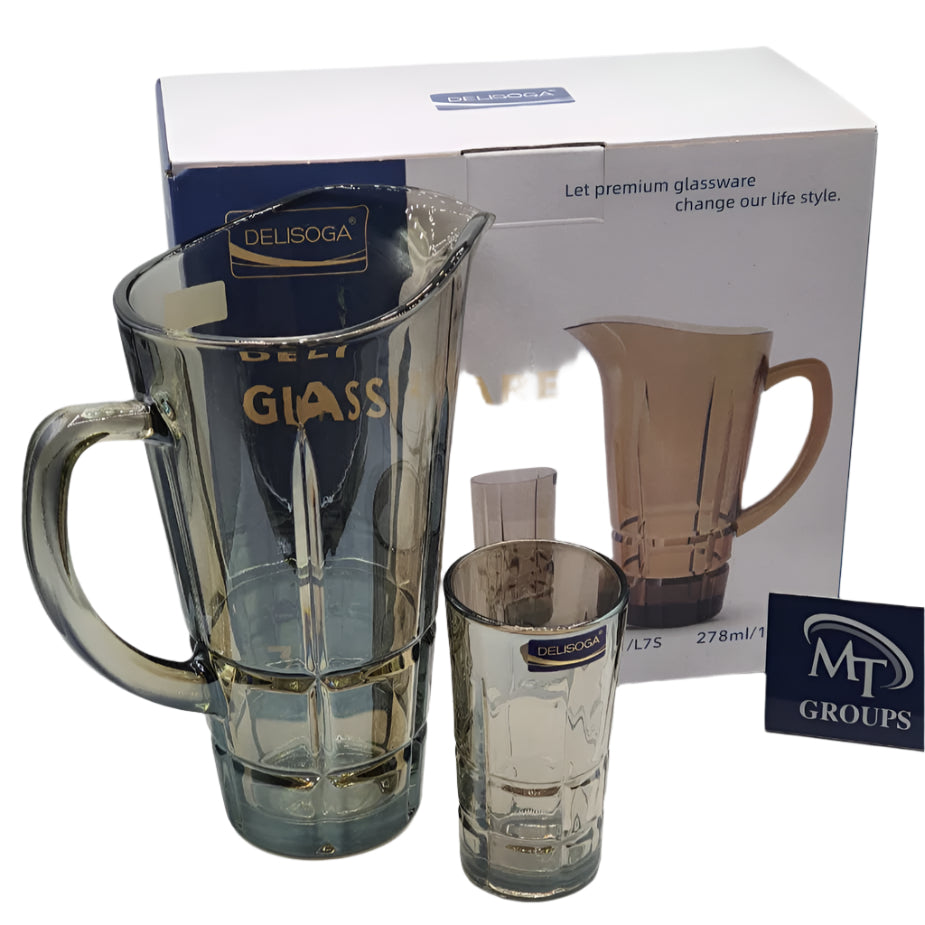 Delisoga® 7-Piece Gold Trimmed Premium Glass Drinkware Set – 1 Jug & 6 Glasses for Water, Juice & Beverages - Heaven of homes - Sale Pakistan