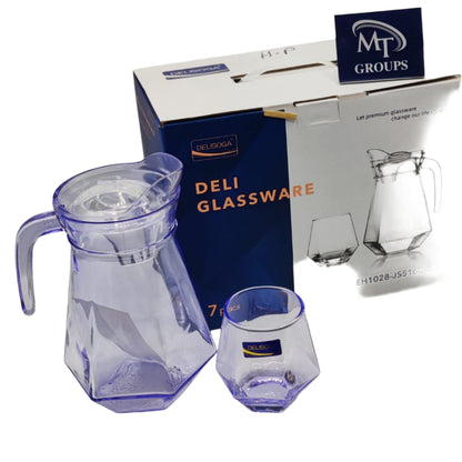 Delisoga® Premium 7-Piece Cocktail Blue Glass Water & Drink Serving Set 6 Glasses & 1 Jug - Heaven of homes - Sale Pakistan