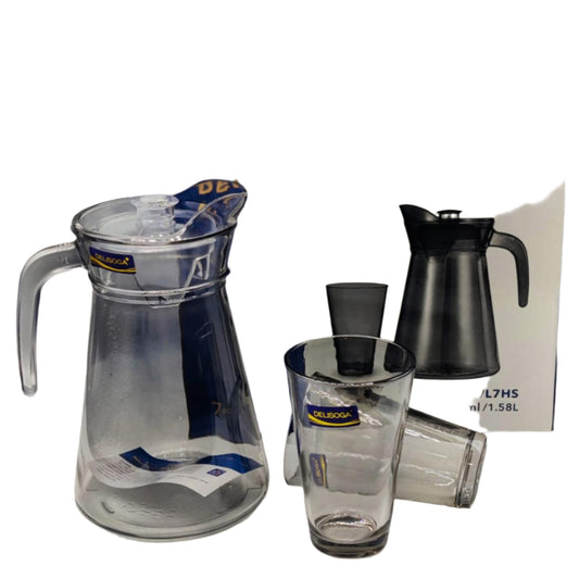 Delisoga® 7-Piece Coloured Glass Water Set – 315ml Clear Transparent Carafe with Matching Tumblers - Heaven of homes - Sale Pakistan