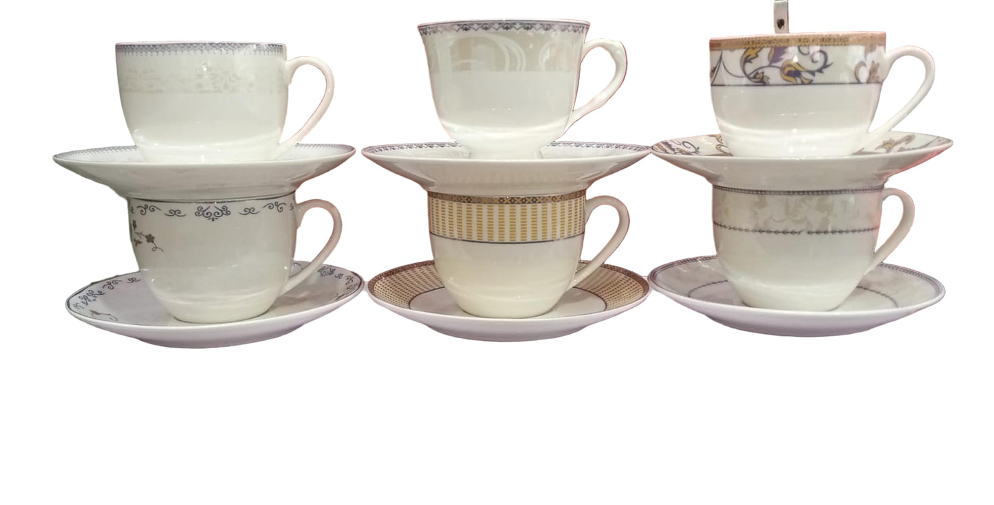 Heaven® Set of 6 Printed Bone China Cup and Saucer Set – 300ml Elegant, Durable & Lightweight
