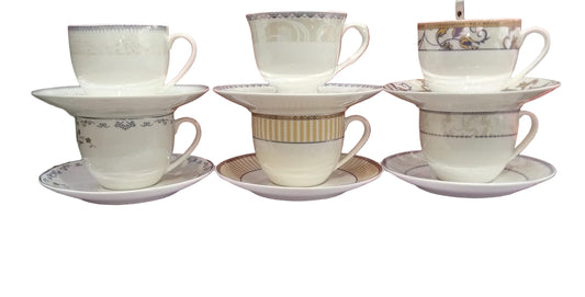 Heaven® Set of 6 Printed Bone China Cup and Saucer Set – 300ml Elegant, Durable & Lightweight