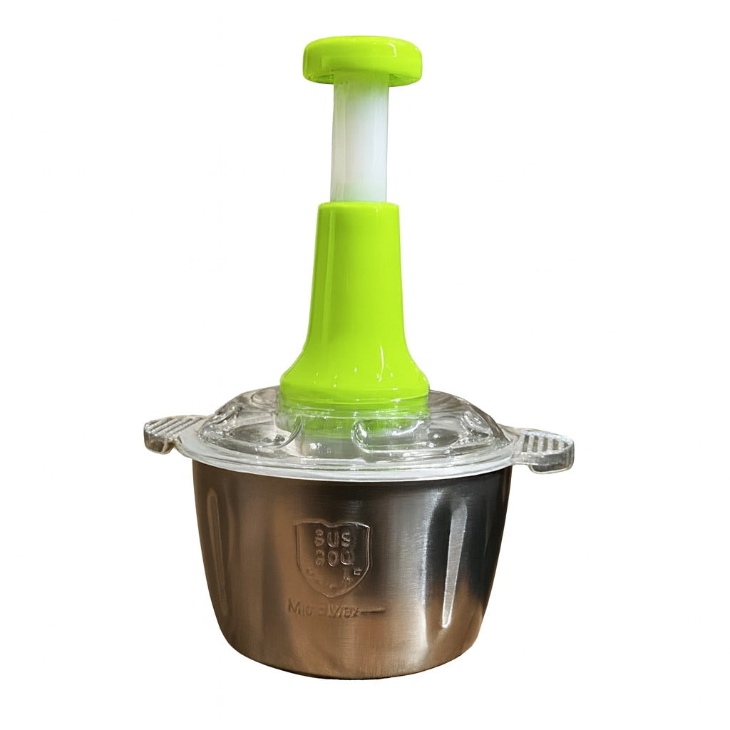 Heaven 2 Litre Manual Hand Push Chopper – Stainless Steel Bowl with 4 Blades for Vegetables & Meat