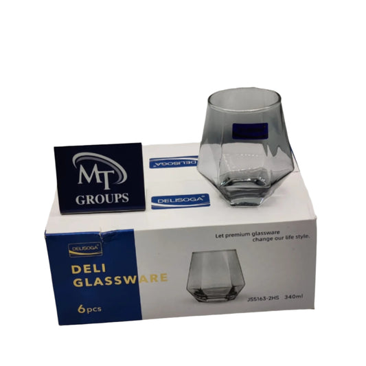 Delisoga® 6-Piece Diamond-Shaped Glass Water Set – 340 ml Clear Transparent Premium Glassware - Heaven of homes - Sale Pakistan