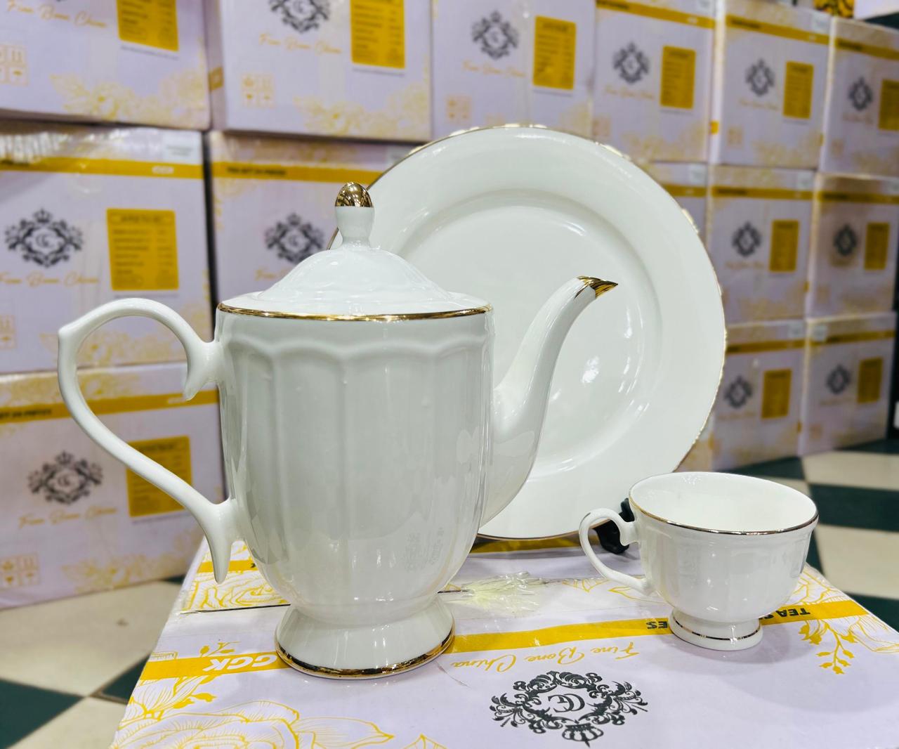 Heaven 24-Piece Bone China Tea Set – Complete Service for 6 with Cups, Saucers, Teapot & More