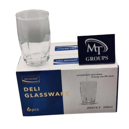 Delisoga® 6-Piece Clear Glass Water Set – 335 ml Transparent Long Round-Shaped Tumblers - Heaven of homes - Sale Pakistan
