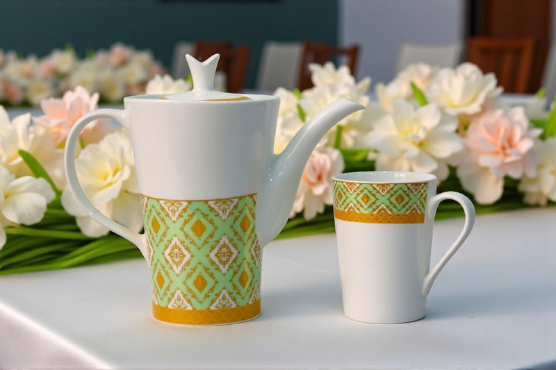 Heaven® 7-Pieces Bone China Ceramic Coffee Mug Set with Kettle – Elegant Tea & Coffee Set