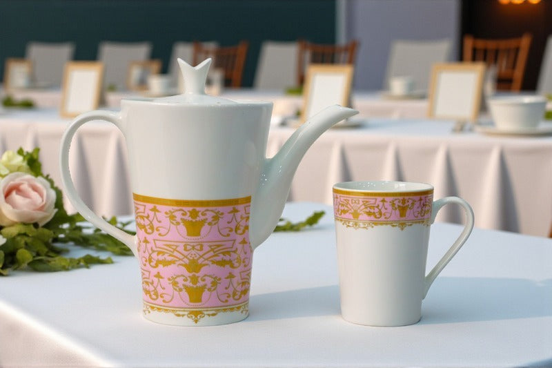 Heaven® 7-Pieces Bone China Ceramic Coffee Mug Set with Kettle – Elegant Tea & Coffee Set