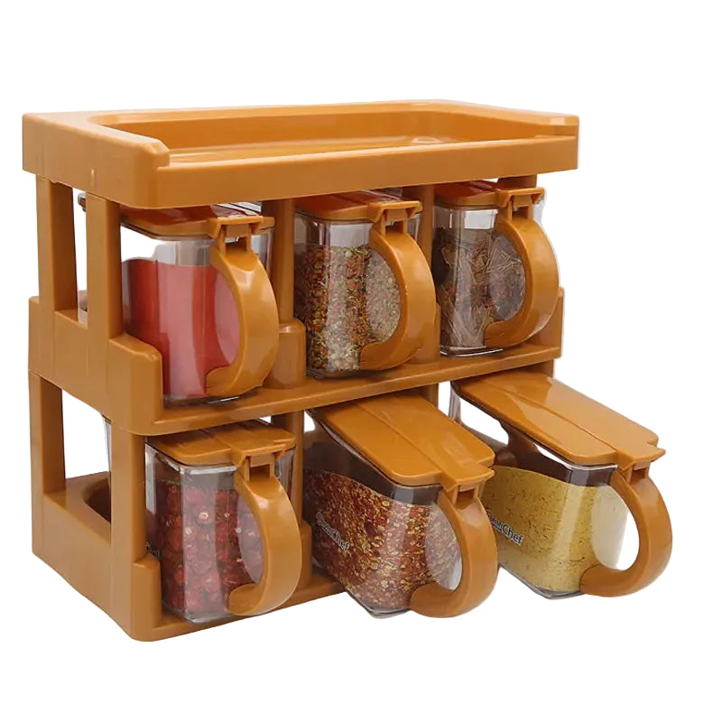 Heaven® 6-Jar Spice Rack Set with Airtight Storage Jars | Compact Kitchen Organizer