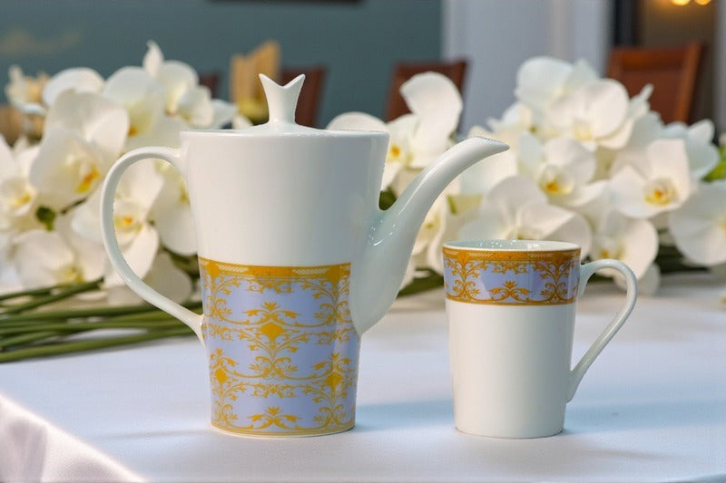 Heaven® 7-Pieces Bone China Ceramic Coffee Mug Set with Kettle – Elegant Tea & Coffee Set