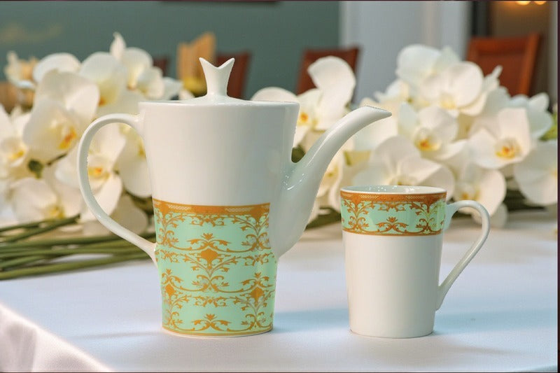 Heaven® 7-Pieces Bone China Ceramic Coffee Mug Set with Kettle – Elegant Tea & Coffee Set
