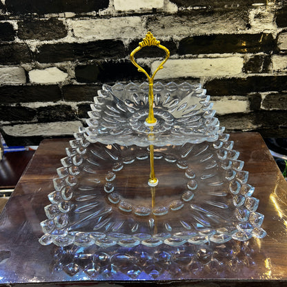 New Arrival Imperial Glass Crystal Pastry Stand With Metallic Rod 2 Tier Cake Stand Gift Item Glass Material Classy