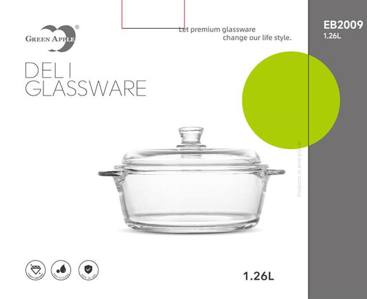 Deli® 1-piece 1.26 Litre Round Tempered Glass Bowl with Transparent Lid - EB2007
