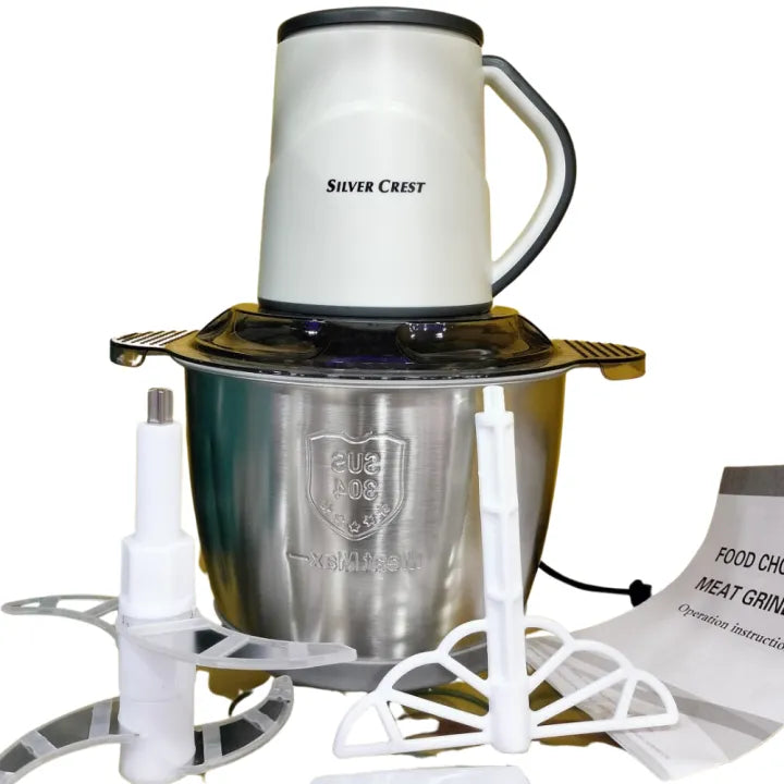 Silvercrest Electric Food Chopper 3 Litre Stainless Steel Bowl – Heavy Duty Meat Grinder & Vegetable Cutter, White Multi-Purpose Kitchen Chopper