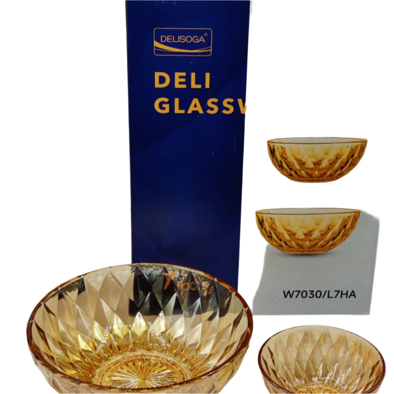 Delisoga® 7-Piece Gold-Trimmed Glass Fruit & Dessert Bowl Set – Premium Clear Glassware with Elegant Design - Heaven of homes - Sale Pakistan