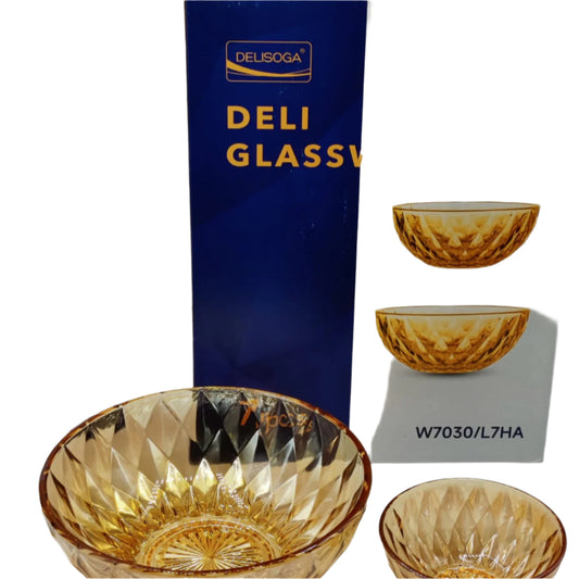 Delisoga® 7-Piece Gold-Trimmed Glass Fruit & Dessert Bowl Set – Premium Clear Glassware with Elegant Design - Heaven of homes - Sale Pakistan
