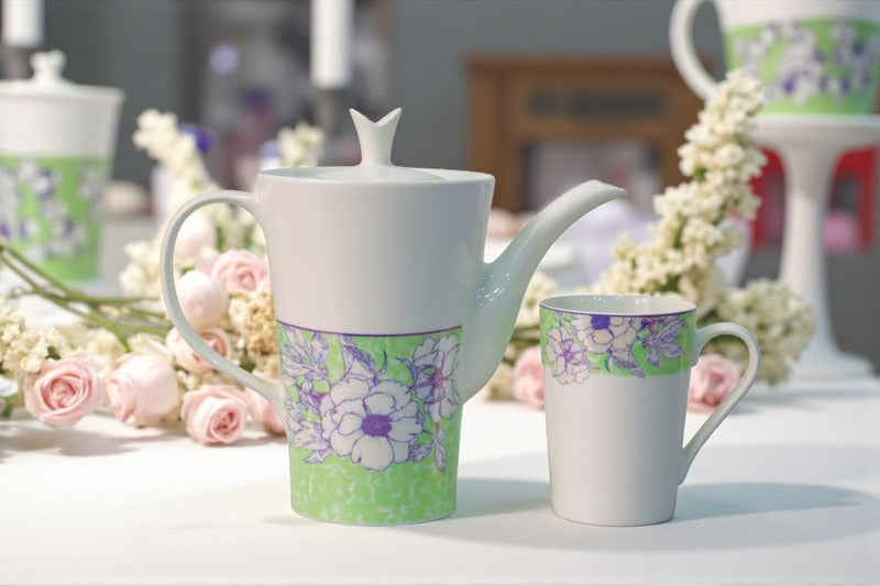 Heaven® 7-Pieces Bone China Ceramic Coffee Mug Set with Kettle – Elegant Tea & Coffee Set