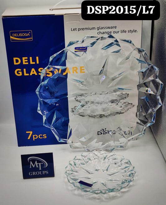 Delisoga® Premium 7-Piece Glass Cake Set – 1 Large Plate & 6 Quarter Plates for Snacking & Serving - Heaven of homes - Sale Pakistan