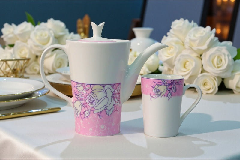 Heaven® 7-Pieces Bone China Ceramic Coffee Mug Set with Kettle – Elegant Tea & Coffee Set
