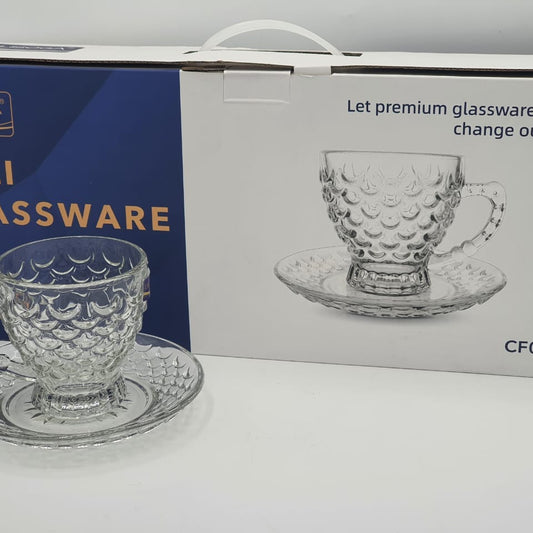 Delisoga® 6-Peice Clear Glass Teacup & Saucer Set – Elegant Coffee & Tea Drinkware - Heaven of homes - Sale Pakistan