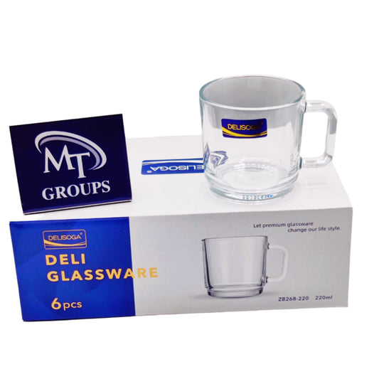Delisoga® Set of 6 Transparent Glass Tea & Coffee Cups – 220 ml Clear Glass Mugs Set ZB268-220 - Heaven of homes - Sale Pakistan