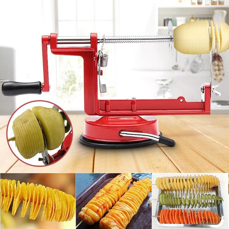 Manual Red Machine Vegetable Spiraliz Stainless Steel Twisted Potato Apple Slicer Spiral Fry Cutter Cooking Tools - Heaven of homes