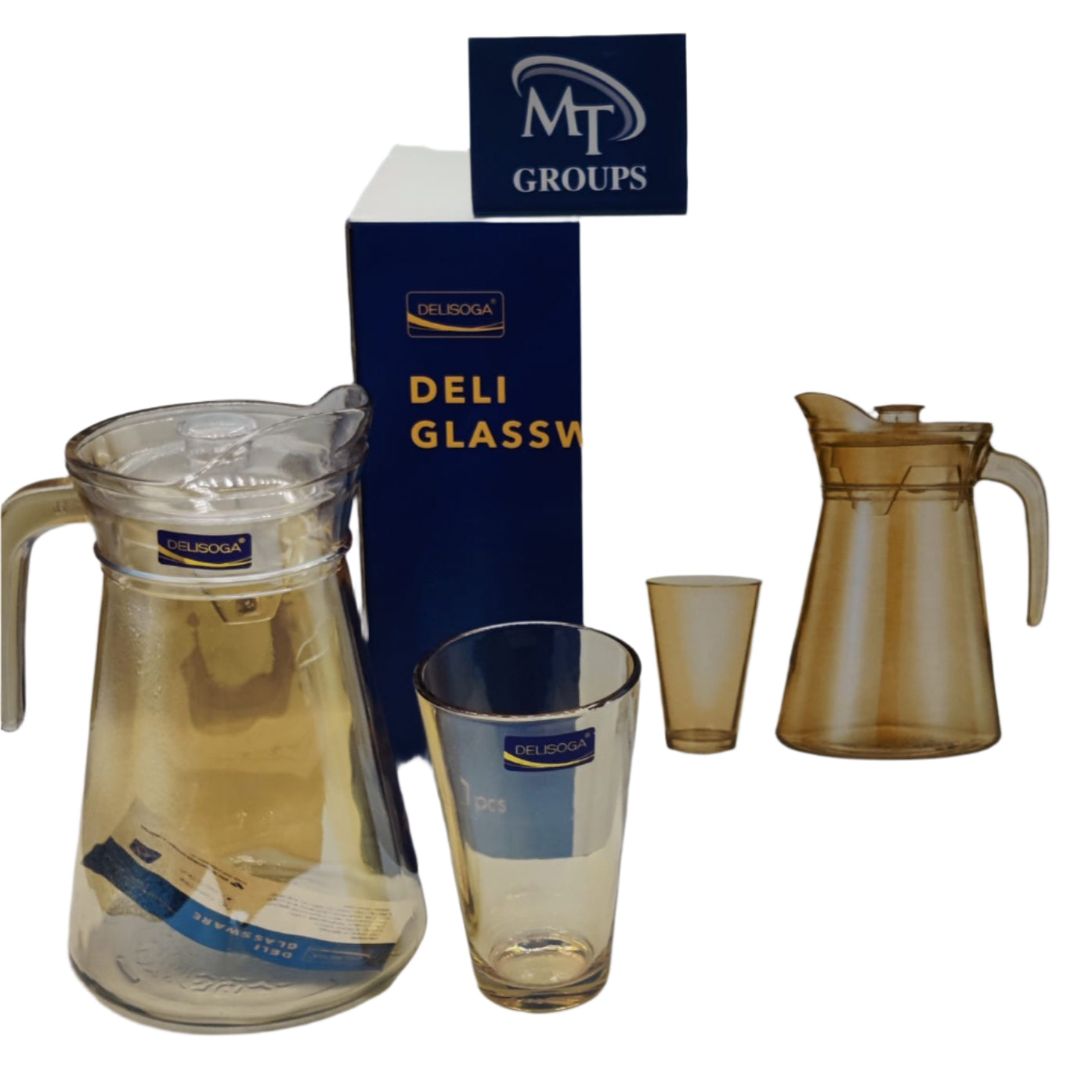 Delisoga® 7-Piece Coloured Glass Water Set – 315ml Clear Transparent Carafe with Matching Tumblers - Heaven of homes - Sale Pakistan