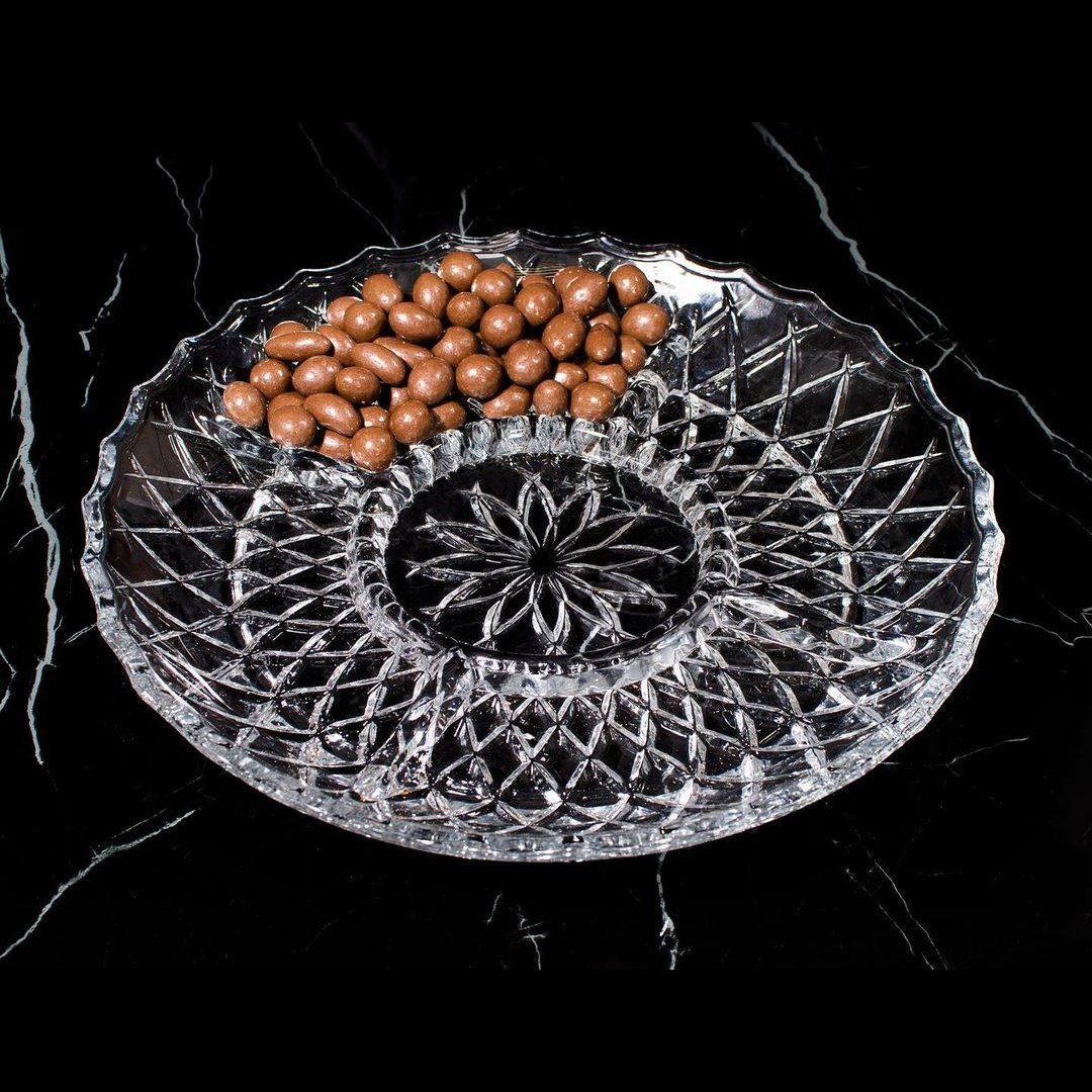 Royal Glass Dry Fruit & Candy Serving Tray with Partitions Square 11.5 Inch - Heaven of homes