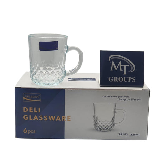 Delisoga® 6-Piece Clear Glassware Set – 220ml Stylish Tea & Coffee Mugs for Daily Use ZB152 - Heaven of homes - Sale Pakistan