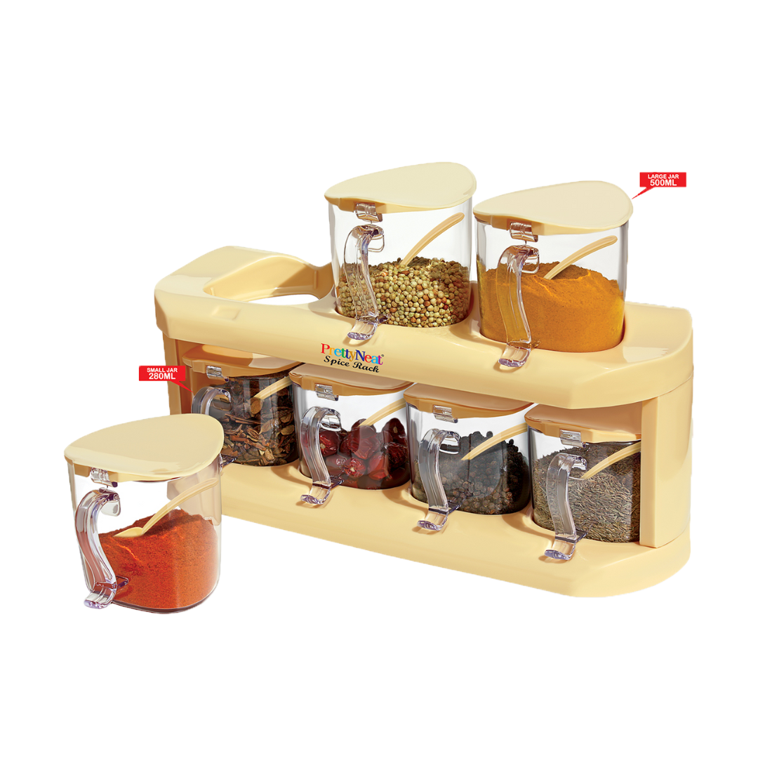 7-Jar Spice Rack Organizer – Compact Countertop & Cabinet Storage Shelf