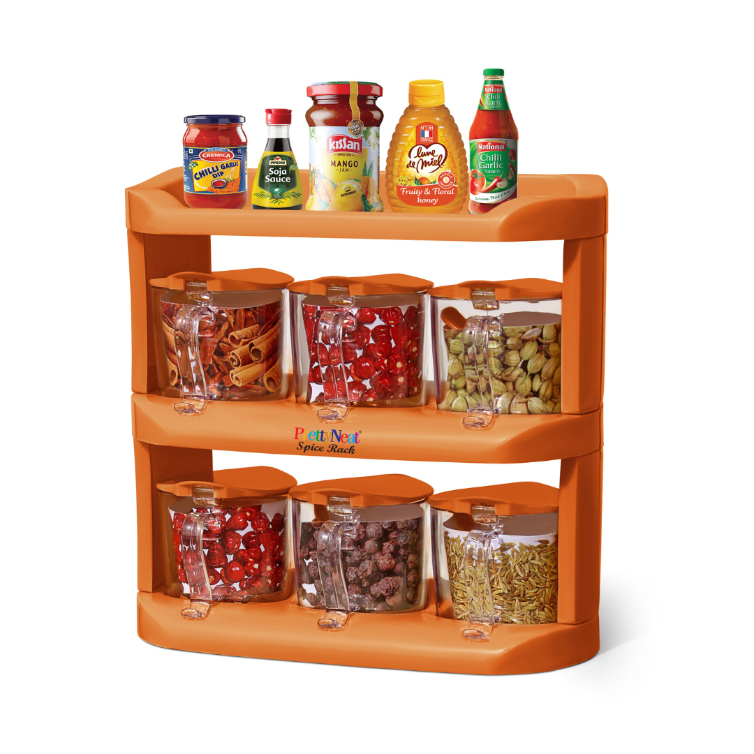 3-Tier Spice Rack Organizer – 6-Jar Compact Countertop & Cabinet Storage Shelf
