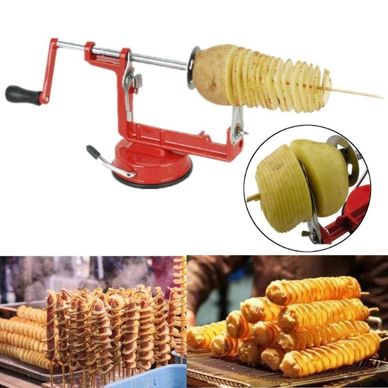 Manual Red Machine Vegetable Spiraliz Stainless Steel Twisted Potato Apple Slicer Spiral Fry Cutter Cooking Tools - Heaven of homes