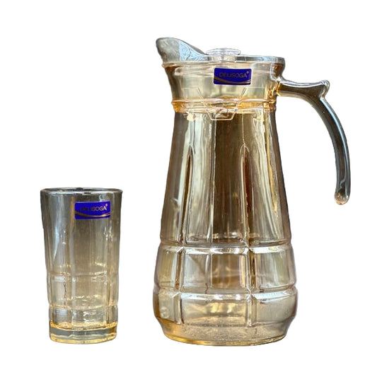 Delisoga® 7-Piece Gold Trimmed Premium Glass Drinkware Set – 1 Jug & 6 Glasses for Water, Juice & Beverages