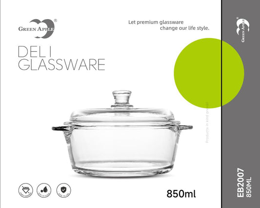 Deli® Imported 1-piece 850ml Round Tempered Glass Bowl with Transparent Lid - EB2007