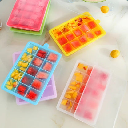 15 Grid Silicone Ice Cube Tray with Lid – BPA-Free, Easy Release Square Ice Mold for Whiskey, Cocktails, Coffee, Baby Food & Popsicles – Reusable, Stackable & Odor-Free Freezer Tray