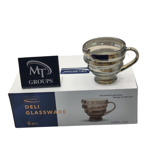 Delisoga®  Set of 6 Copper Tone Transparent Glass Tea & Coffee Mugs – 210ml Clear Glassware - Heaven of homes - Sale Pakistan