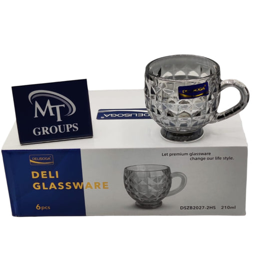 Delisoga® Set of 6 Bubble-Textured Transparent Grey Mugs – 210ml Tea & Coffee Cups - Heaven of homes - Sale Pakistan