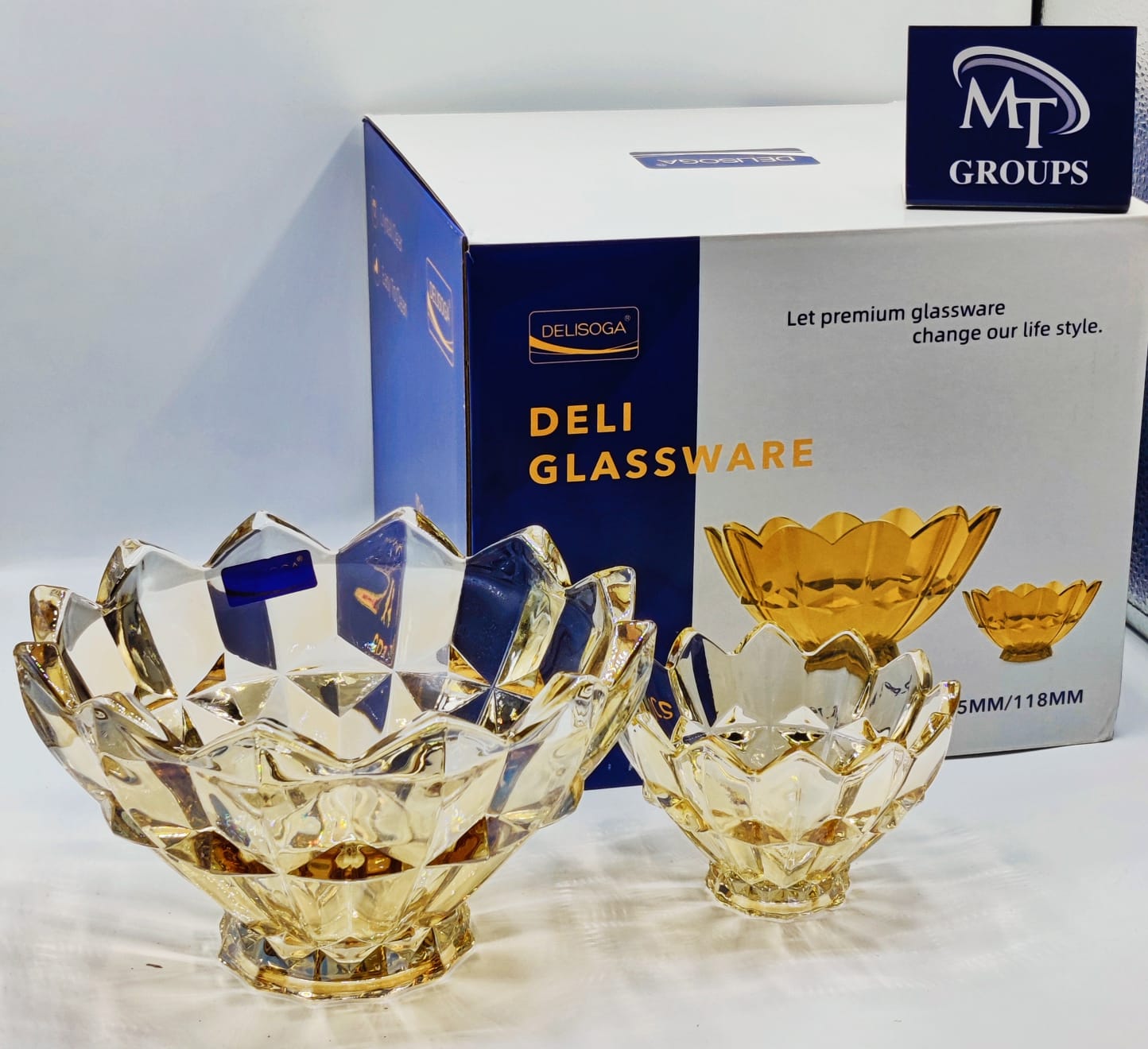 Delisoga® 7-Piece Colored Glass Ice Cream & Fruit Serving Set – Gold Edition