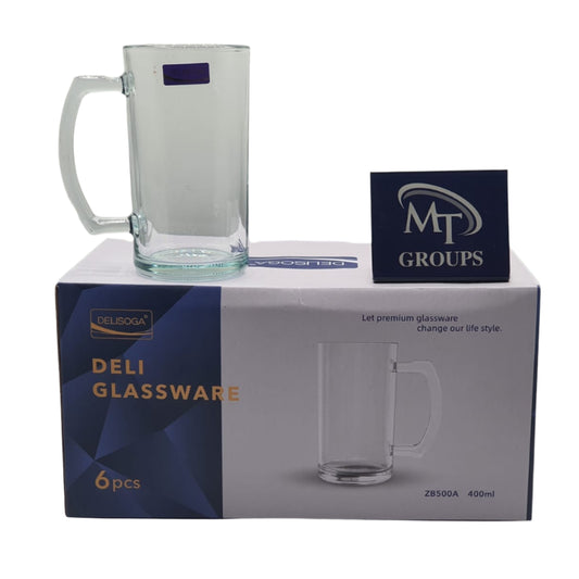 Delisoga® 6-Peice 400ml Glass Mugs – Ideal for Juice, Milkshakes & Cold Beverages