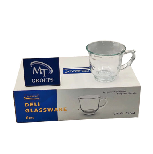 Delisoga® Transparent Clear Glass Cofee & Tea Mugs 240 ML Set of 6 Tempered Cup Style - Heaven of homes - Sale Pakistan